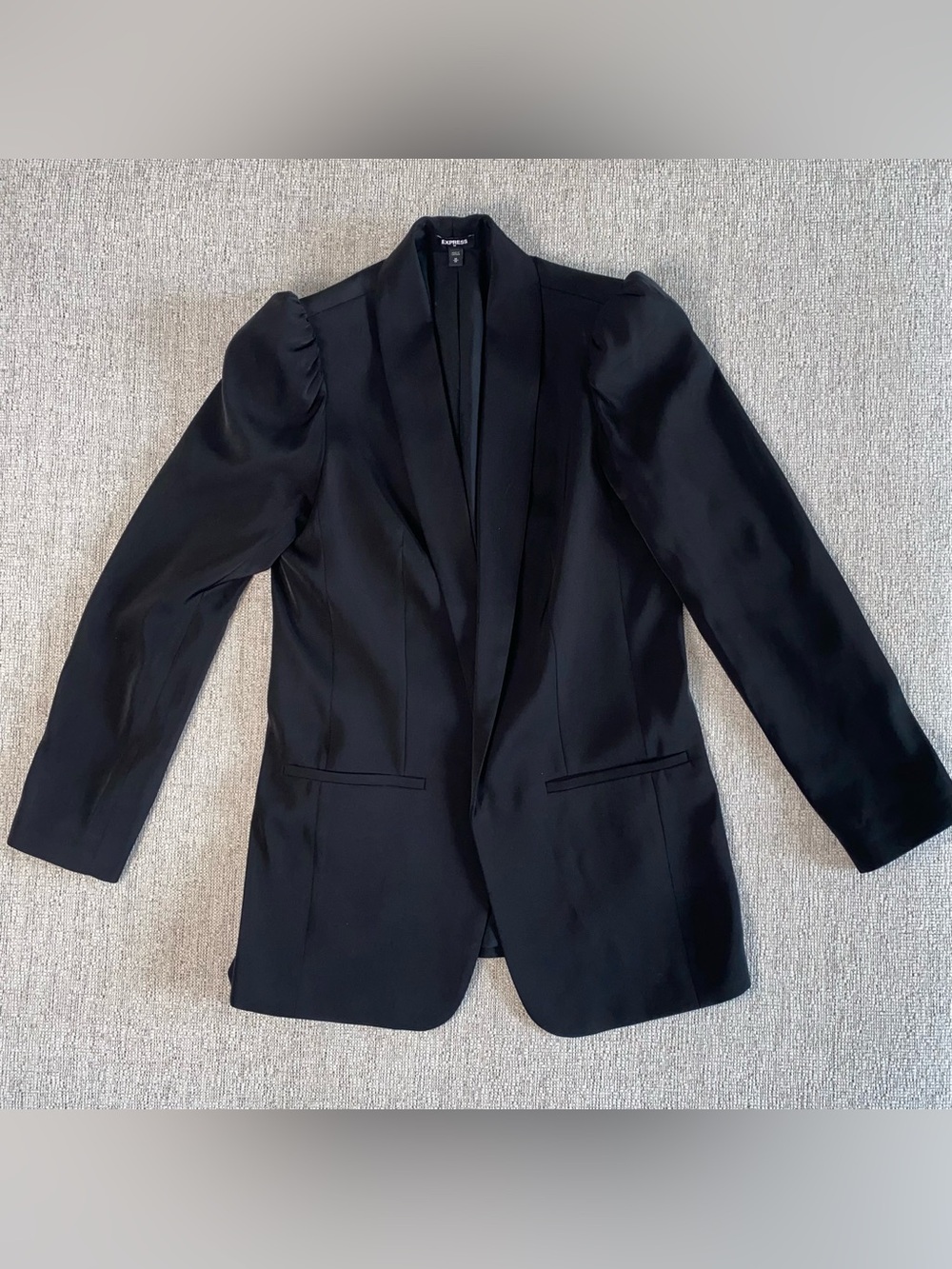 Express Black Satin-Trim Puff-Shoulder Blazer